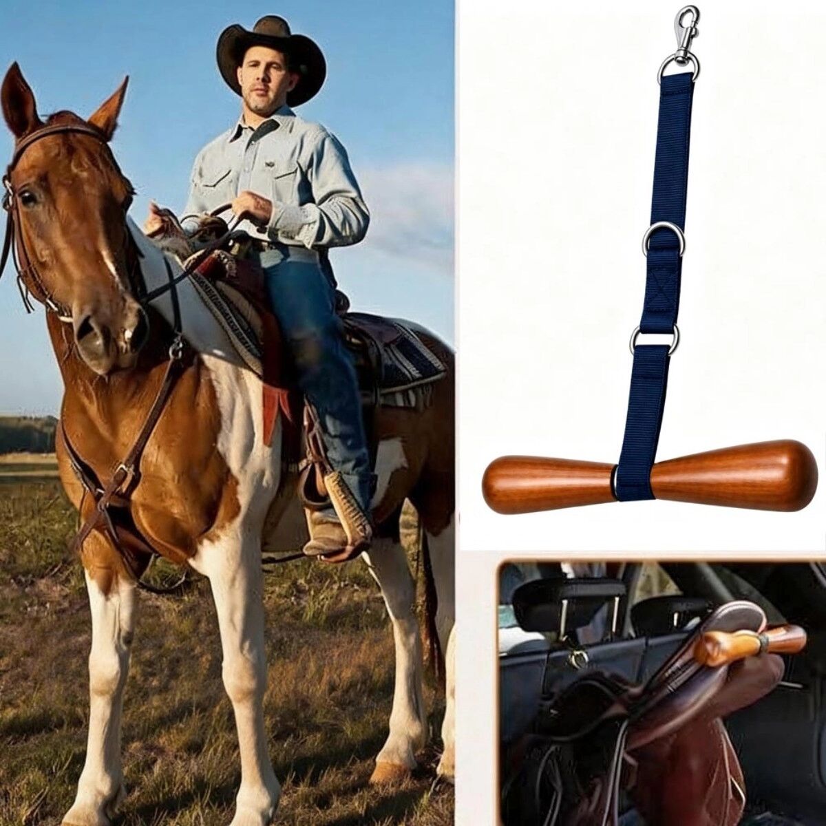 INF Tragbarer T-Bar-Sattelhalter mit Nylon-Gurtband für Stall, Garage und Sattelkammer Blau