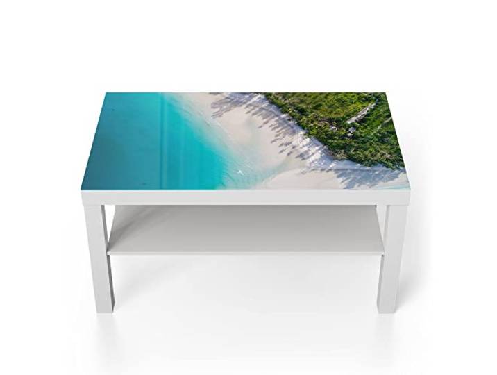 DEQORI Glastisch weiß groß 90x50 cm Motiv Paradies von oben ausgefallener Beistelltisch aus Glas Hochglanz Couchtisch fürs Wohnzimmer moderner Couch Tisch mit Design