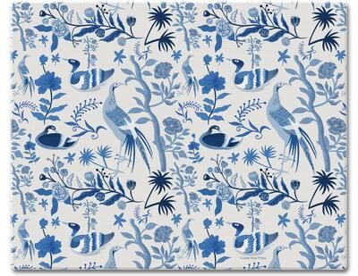 CounterArt Chinoiserie Birds Heat Tolerant Glass Cutting Board 15” x 12” Made in the USA Dishwasher Safe Serving Board Charcuterie Board