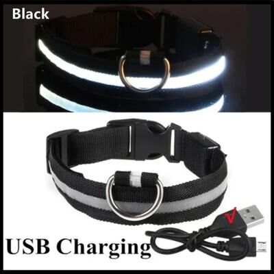 Uplift Essentials LED Glowing Dog Collar Adjustable Night Safety Luminous Collar black 2xl