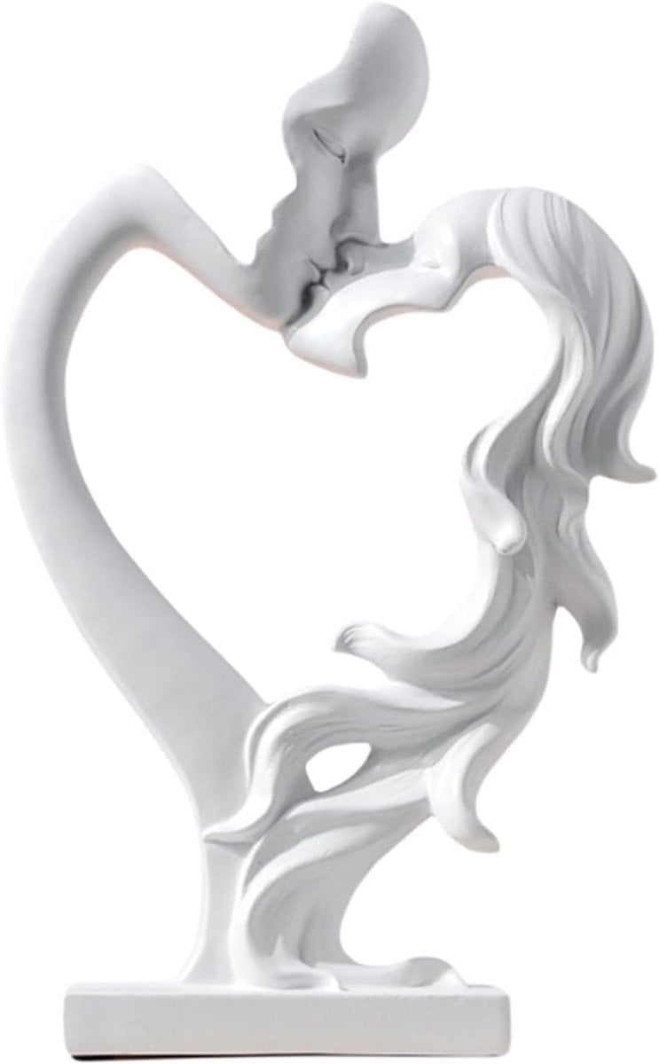 Abstract Beeld Paar Liefdes Sculptuur met Hartvorm Ontwerp Hoogte: 32 cm