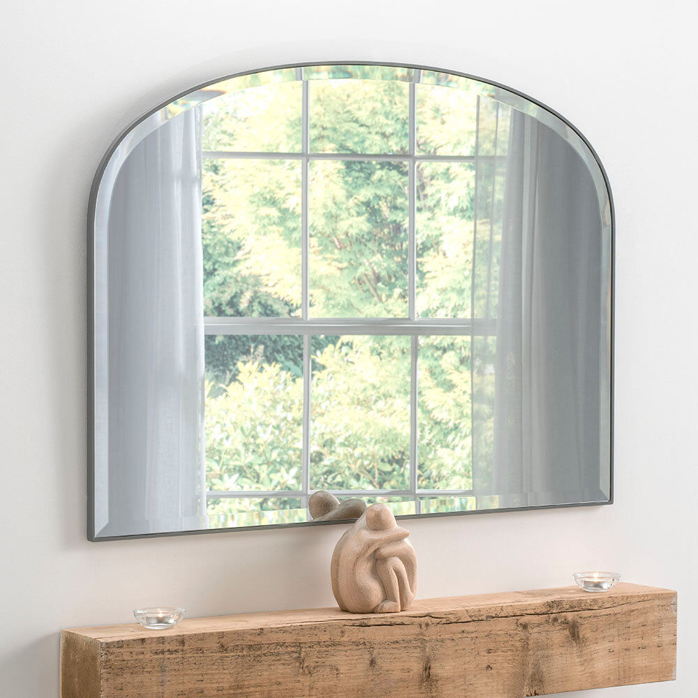 Mercury Drumourne Simple Arched Overmantle Mirror Dark Grey 70.5cm H X 92.5cm W X 2cm D