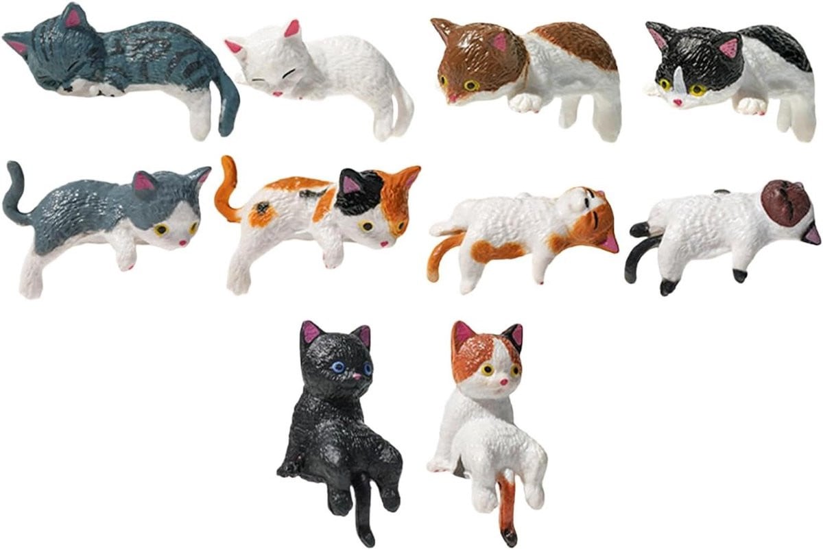 Set van 10 meerkleurige realistische mini kattenbeeldjes voor interieur decoratie