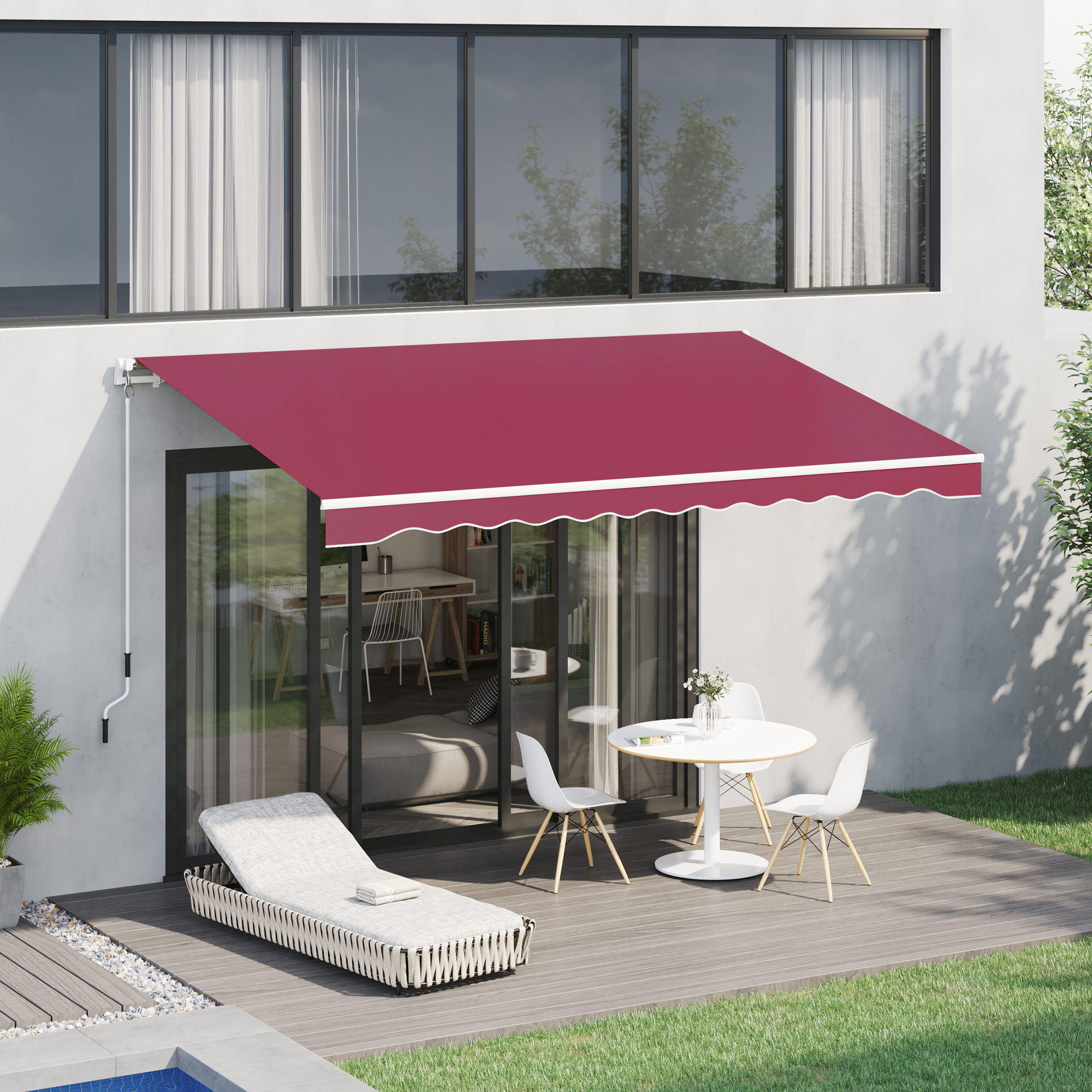 Outsunny Tenda da Sole a Bracci Avvolgibile, Tenda parasole a Manovella in Metallo e Alluminio, 4x2.5m, Rosso Scuro   Aosom Italy
