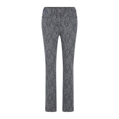 Regular-fit-Jeans GOLDNER "Slim Fit Jeans LOUISA mit Blumendruck", Damen, Gr. 50, grau (grau, gemustert), Jeans, modischer ton in ton Print