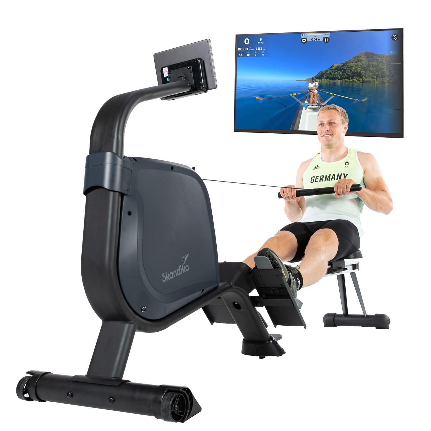Skandika Rudergerät Njord | Ruderergometer mit 16 Stufen, klappbar, Studioqualität, 8 kg Schwungmassensystem, max. 180 kg, Lange Laufschiene, Kinomap