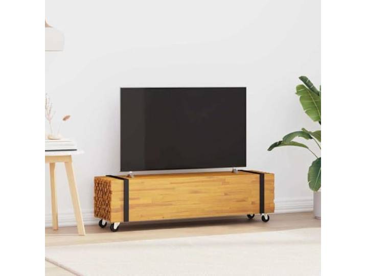 GKMBCVDFR TV-Ständer 110x30x30 cm Braun Massivholz Teak Massivholz Teak, rollbar mit verriegelbaren Rädern, schneller Aufbau, warme Optik, robust
