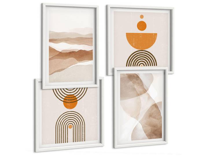 Tulup Bilder SET 4er Set - 50x50 cm & 40x60 cm Weißer Rahmen - Strukturen schattieren Minimalismus, Kunststoff, Rechteckig, 50x50 cm, gerahmt, Bilder & Rahmen, Bilder