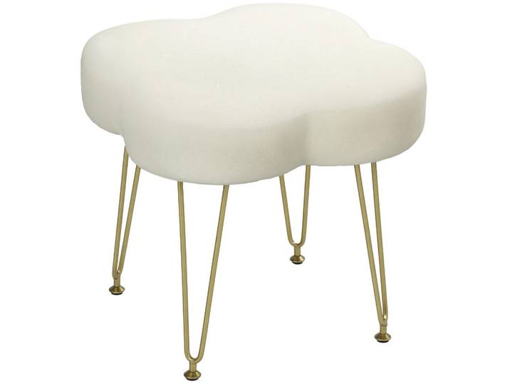 Homcom Hocker Sitzhocker in Kleeblattform mit Stahlbeinen Fußhocker mit Samtoptik Creme, Weiß, Textil, 41x40x41 cm, Wohnzimmer, Sessel, Hocker, Sitzhocker