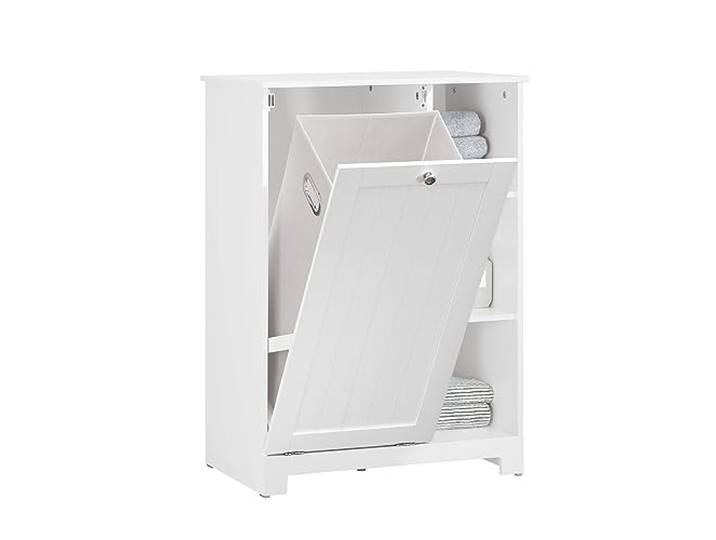 SoBuy Badezimmerschrank mit Wäschesack Weiß 60x86x37cm für kleine Räume