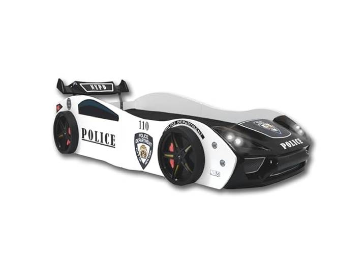 Aileenstore Autobett 90x200 Jungen Kinder Kinderbett Police Rennwagenbett inkl. Lattenrost LED-Leuchte Spoiler (ohne Matratze)