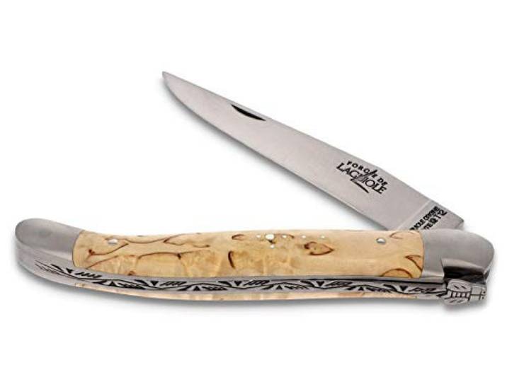 Forge De Laguiole Taschenmesser - 11 cm - Griffschalen Birkenholz - Klinge 9 cm und Backen matt - Hochwertiges Messer Frankreich