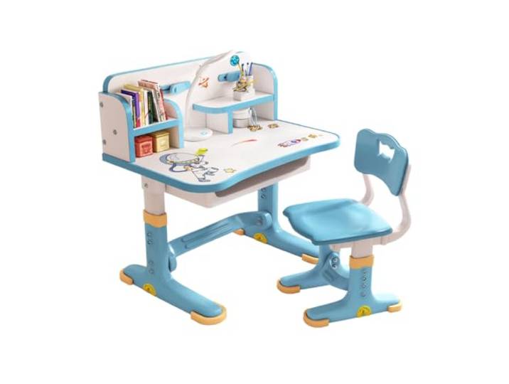 Fiauli Kinderschreibtisch-Stuhl-Set, höhenverstellbar mit Schublade Langlebige MDF-Platte und Metallrahmen, ergonomisches Design für Kinder, ideal für das Home-Schooling Blau