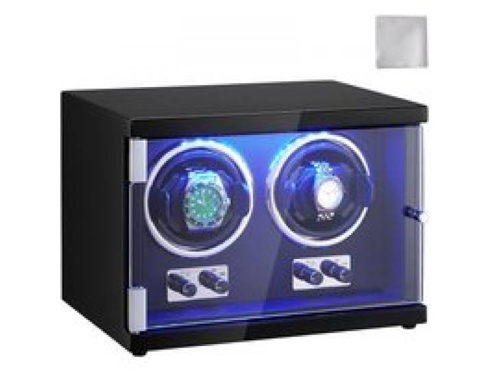 VEVOR Uhrenbeweger, Automatik-Uhrenbeweger, Watch Winder, Uhrenbeweger für Automatikuhren, Automatischer Uhrenbeweger mit Platz für 2 Uhren, LED Beleuchtung, 150–207 mm Einstellbare Riemenlänge