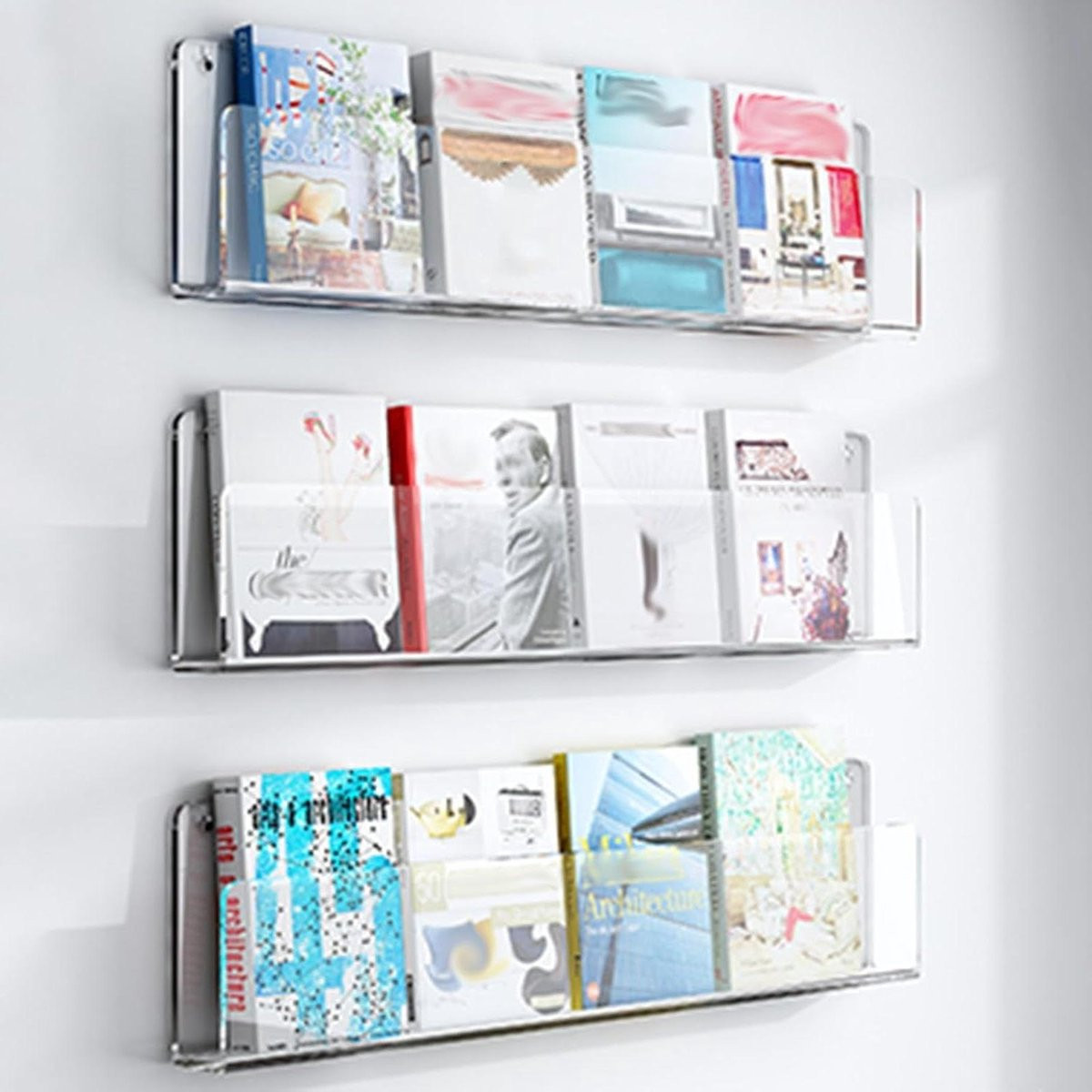 Transparante Acryl Tijdschriftenhouder en Literatuurrek voor aan de muur, Breedte: 120 cm