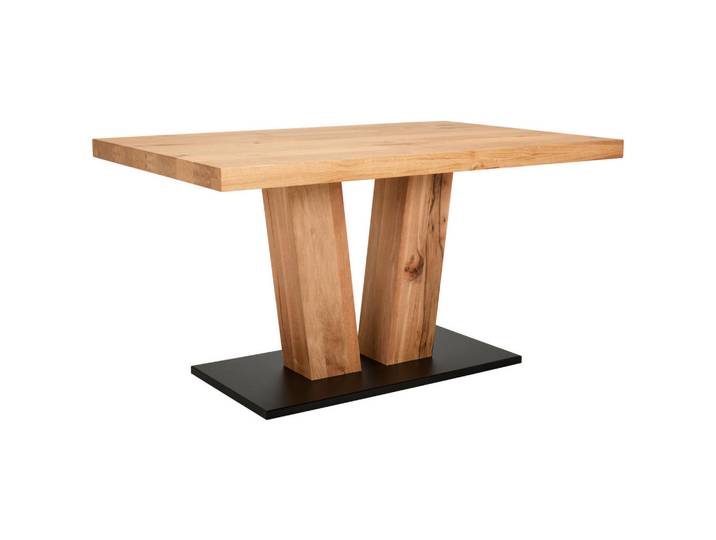 Moderano Esstisch, Eiche, Holz, Eiche, massiv, rechteckig, Säule, Bodenplatte, 90x76x160 cm, in verschiedenen Größen und Holzarten erhältlich, Esszimmer, Tische, Esstische