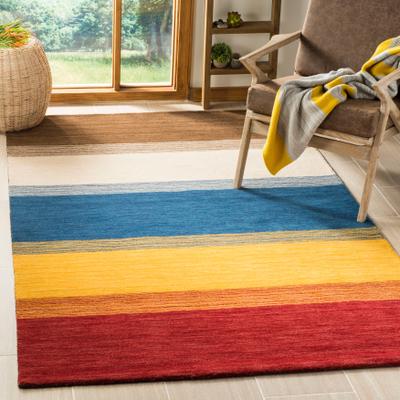 SAFAVIEH Handmade Himalaya Orange/ Multicolored Stripe Wool Gabbeh Rug