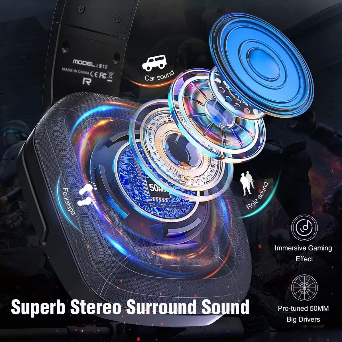 INF Kabelgebundenes Gaming-Headset Schwarz mit RGB-Beleuchtung, Single-Plug und Y-Splitter-Audiokabel - kompatibel mit PS4,