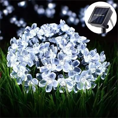 Uplift Treasures Solar Cherry Blossom String Lights 8 Mode Outdoor Sakura LED Garden Decor white 12 M (100 Led)