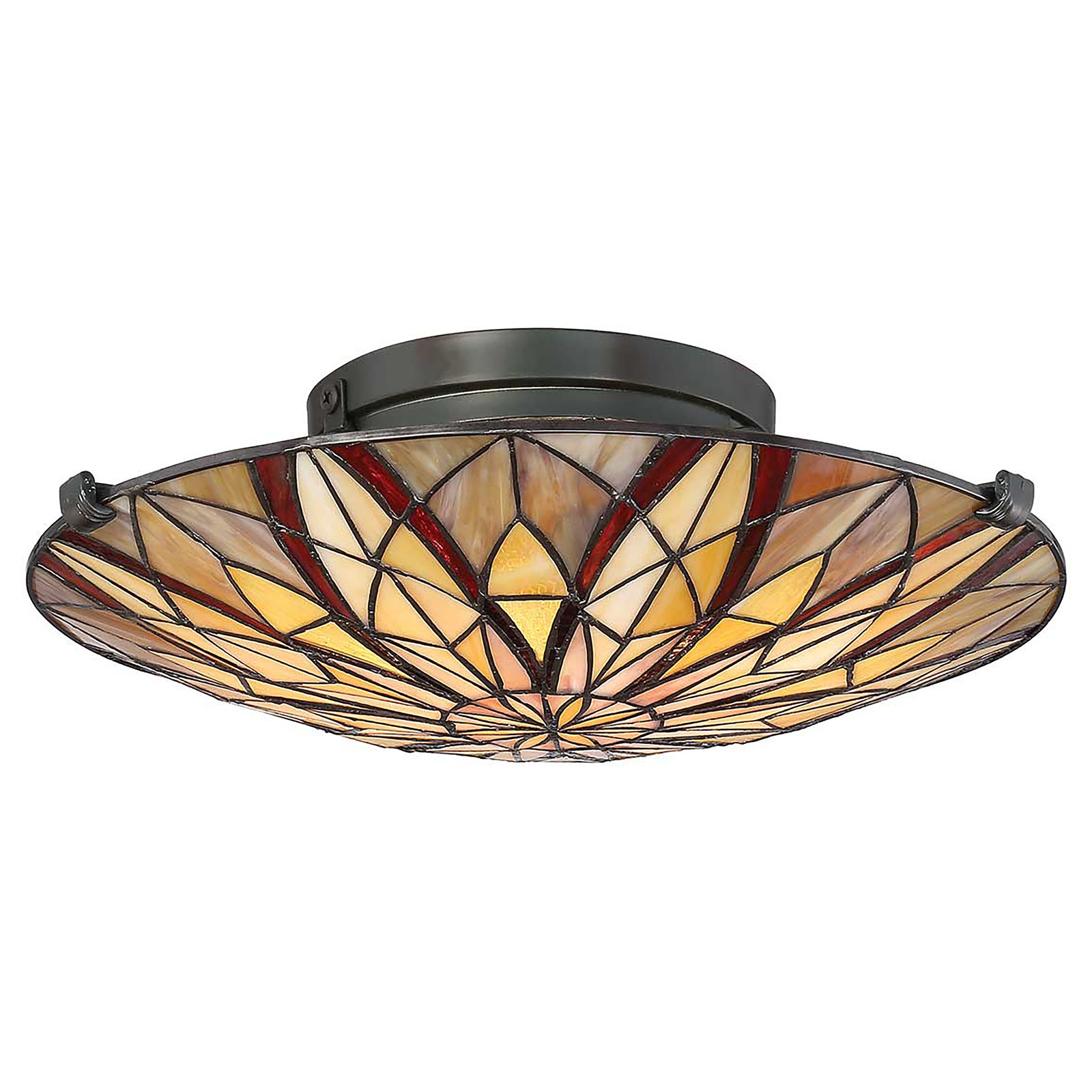 QUOIZEL Victory plafondlamp Tiffany stijl, multicolor (geel/rood/bruin), Glas en Metaal, Ø 42 cm, E27