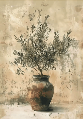 Inspire Picks Retro Olive Tree & Lemon Canvas Wall Art Elegant Mediterranean Botanical Decor 2 40x60cm