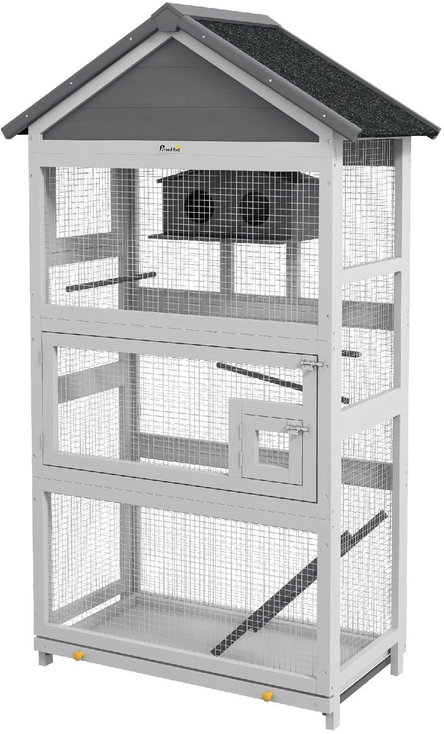 allmypets 0gyam399 Voliera Per Uccellini A 3 Porte Con Casetta E Vassoio In Legno E Metallo 92x52x171 Cm Colore Grigio/nero - 0gyam399