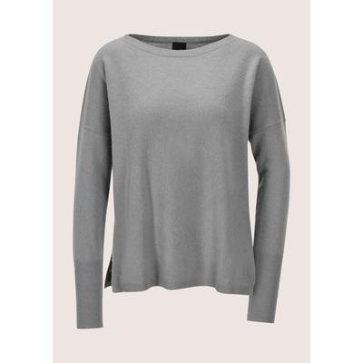 Longpullover MADELEINE "Kaschmirpullover Schlichter Strickpullover mit U-Boot-Ausschnitt", Damen, Gr. 34, grau (steingrau, melange), Obermaterial: 100% Kaschmir WS., Modern, U-Boot-Ausschnitt, Pullover Longpullover, Good-Cashmere-Qualität