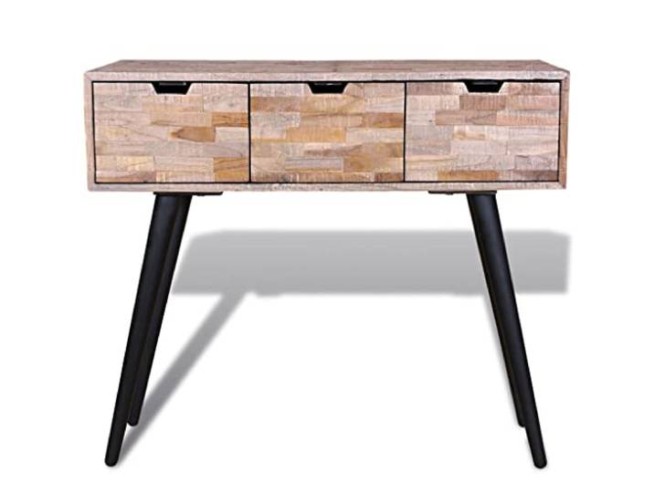 Konsole mit 3 Schubladen aus recyceltem Teakholz Vintage-Stil, handgefertigt, Unikat, Massivholzplatte, Multifunktionsmöbel