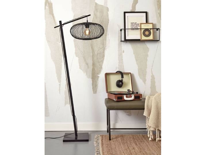 Lampadaire Cango I Ø 40cm Noir/Noir Matériau : Bambou Surface en bois : Enduit Surface en métal : Laqué E27