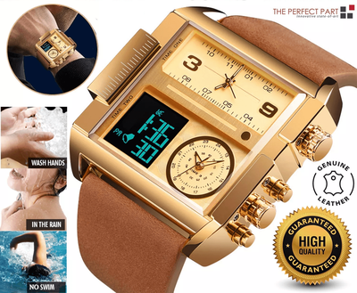 FusionFolio Men Watch Large Dial Digital Quartz Sport Stopwatch Leather Wristwatch, SKMEI Multifunction Timepiece For Outdoor Use Men Watch Large Dial Digital Quartz Sport Stopwatch Leather Wristwatch, SKMEI Multifunction Timepiece For Outdoor Use