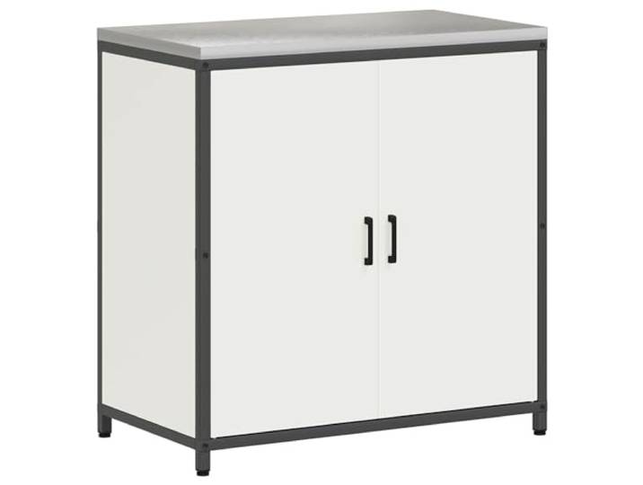 Favemtsl Küchenschrank HATTEM Weiß 90x50x92 cm Outdoor Metallschrank Robuster Outdoor Beistellschrank aus Stahl mit 2 Türen für Garten, Terrasse und Küche. Bietet praktischen Stauraum.