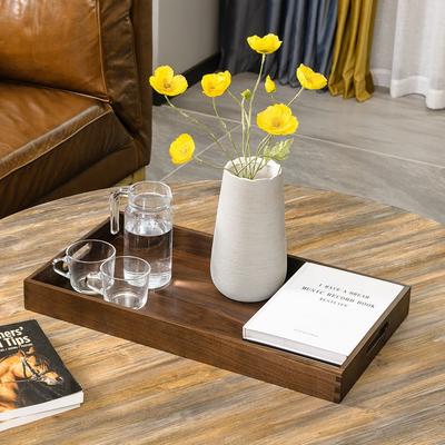KINWELL Rectangle Black Walnut Wood Serving Tray Ottoman Tray