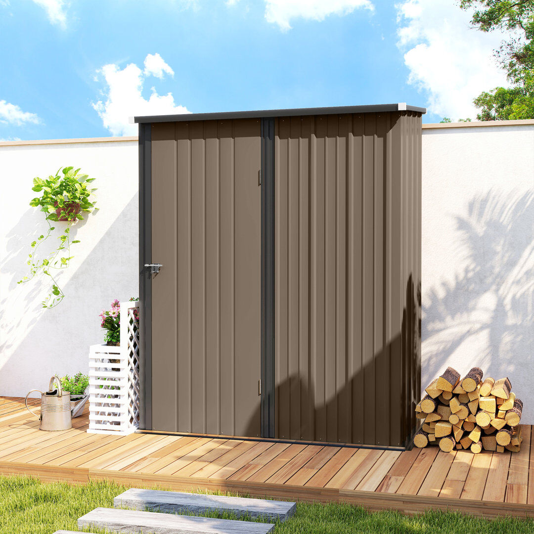 WFX Utility Outsunny 5ft x 3ft Lean to Garden Shed Metal Outdoor Storage Shed Brown/Black 161.5cm W X 142.01cm D X 196cm H