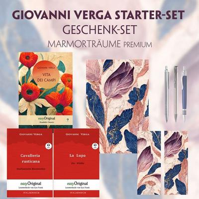 Vita dei campi Starter-Paket Geschenkset - 3 Bücher (mit Audio-Online) + Marmorträume Schreibset Premium, Set von Giovanni Verga, EasyOriginal Verlag,