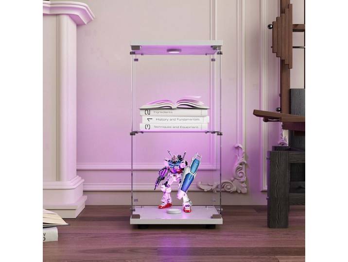 Vitrine en verre - 2 étagères avec LED - petite vitrine en verre pour collection - 40x36x86cm - Blanc
