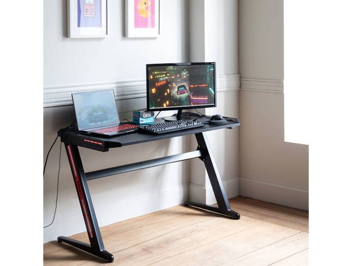 Bureau gamer à led noir et rouge