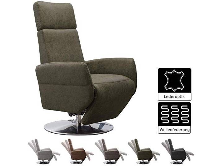 Cavadore TV-Sessel Cobra / Fernsehsessel mit Liegefunktion, Relaxfunktion / Stufenlos verstellbar / Ergonomie S / Belastbar bis 130 kg / 71 x 108 x 82 / Lederoptik Olive