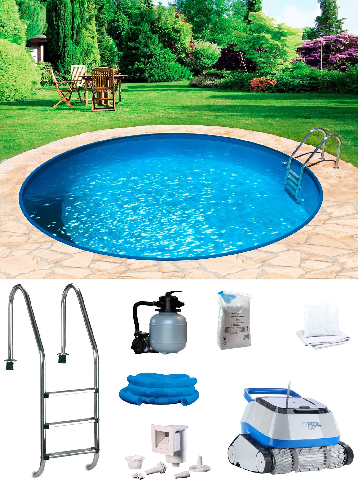 Rundpool MY POOL BWT "POWER", weiß, H:150cm Ø:400cm, Schwimmbecken, Rundpool, inkl. Poolroboter POWER ONE4ALL