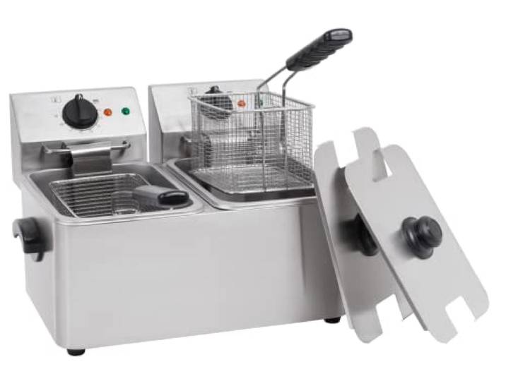 METRO Professional GDF3024 Doppel Fritteuse 2X4L, Edelstahl, 49.4 x 37.8 x 31.3 cm, 8L, Temperatur bis 190°C, abnehmbares Bedienfeld, Gastro, silber