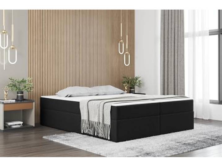 Fun Möbel Boxspringbett Dachschräge Bett PRIMA Stoff Soro in Überlänge (Schwarz, 180x220 cm)
