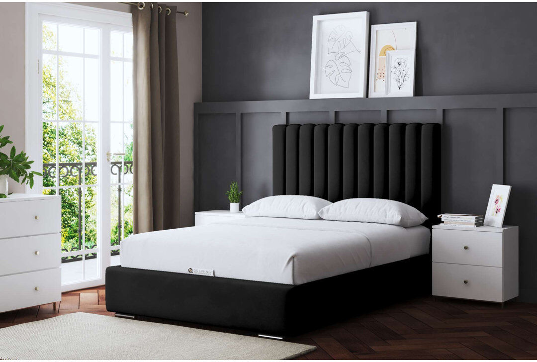DS Living Panel Ottoman Bed with Headboard Midnight Black Kingsize (5')