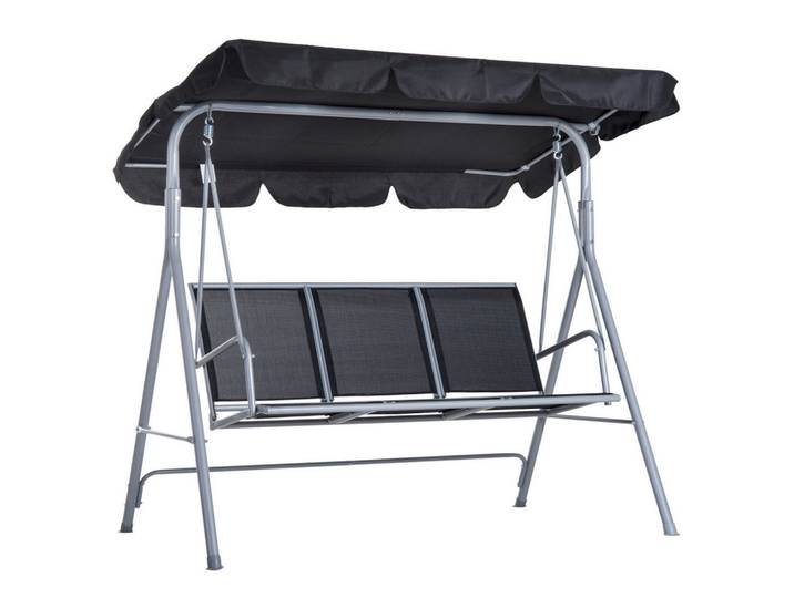 Okwish Hollywoodschaukel 171/108/154 cm grau aus Metall mit Klappdach, Grau, 108x154x171 cm, Gartenmöbel, Gartenschaukeln, Hollywoodschaukeln