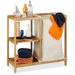 relaxdays Badregal mit Wäschekorb Bambus 65 x 68 x 33 cm natur/weiß braun