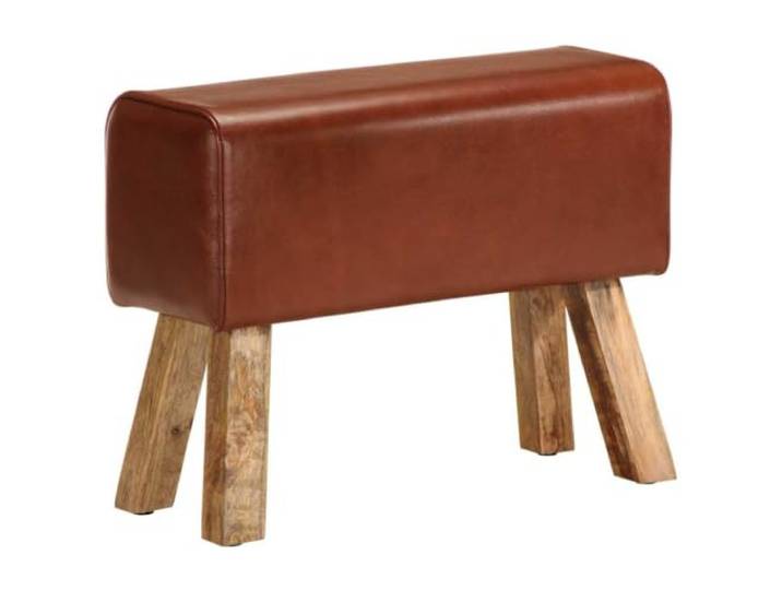 HWKQEQRF Sitzbank Turnbock-Design 58cm Braun Echtleder Mangoholz Strapazierfähiges Echtleder, dicke Polsterung, massive Mangoholz-Beine, Vintage-Atmosphäre