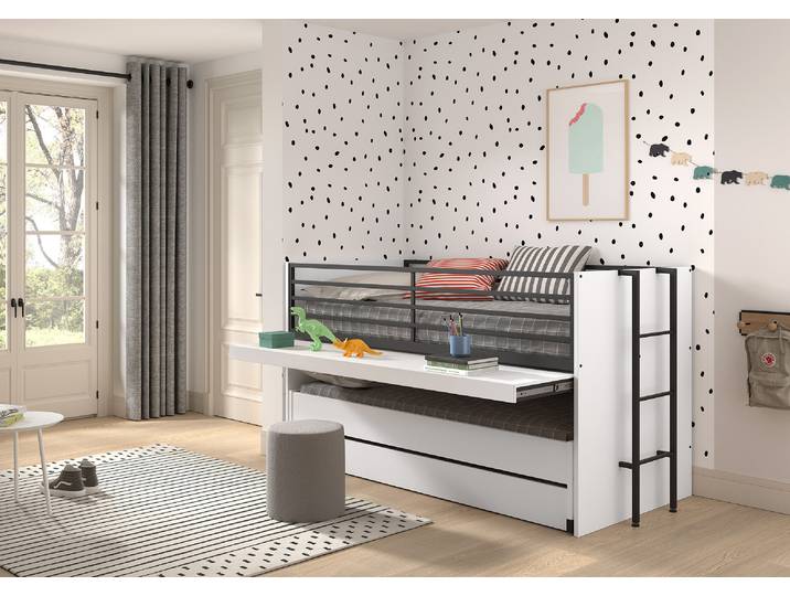 Lit fonctionnel Sam 90 x 200cm Blanc/Blanc