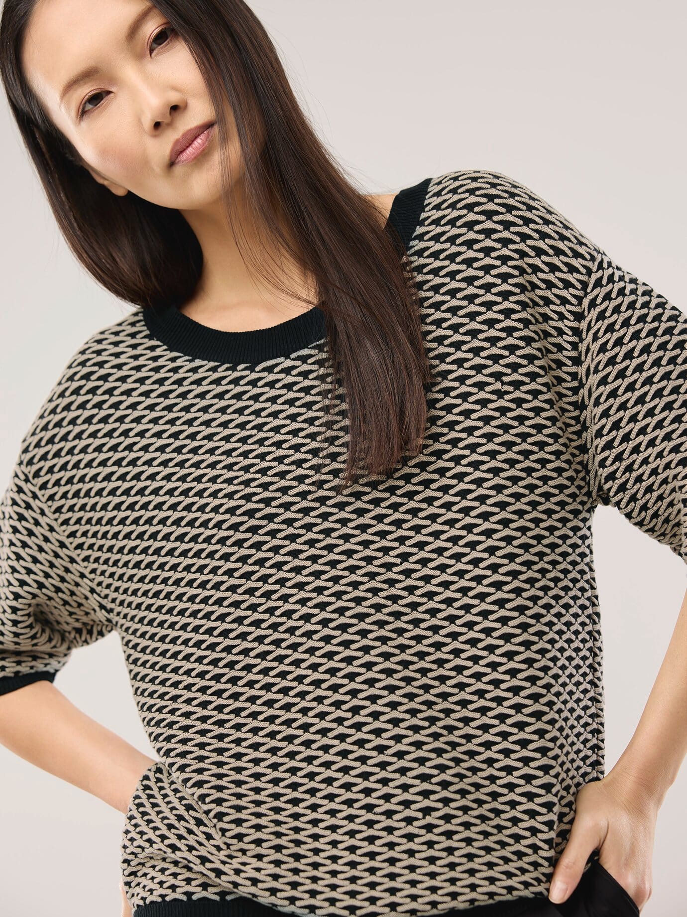 Walbusch Pullover in Bicolor-Optik, normale Größen, Farbe Schwarz, 42, weicher Lyocell-Baumwollmix moderne Bicolor-Optik Damen
