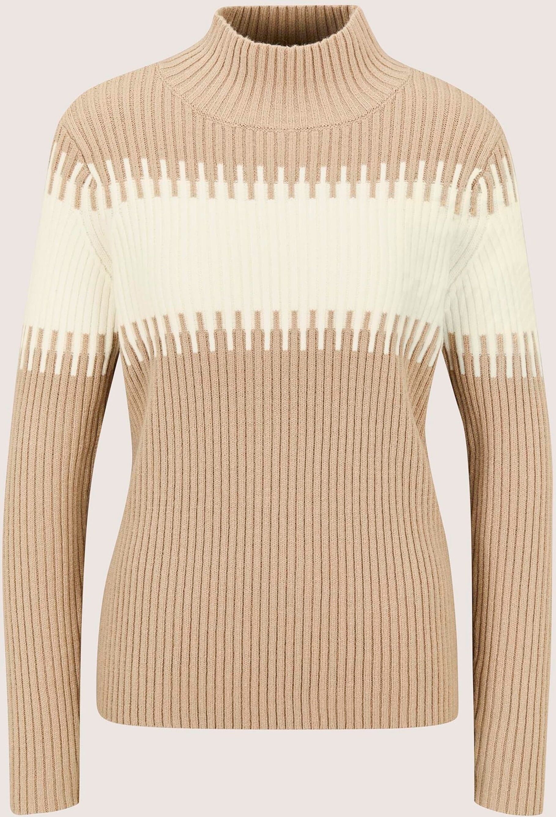 Longpullover MADELEINE "Strickpullover Stilvoller Winterpullover mit Blockstreifen", Damen, Gr. 48, beige (beige, wollweiß), Obermaterial: 45% Viskose CV. 25% Polyamid PA. 20% Polyester PES. 10% Wolle mw., Modern, Pullover Longpullover, Weicher Garnmix mi