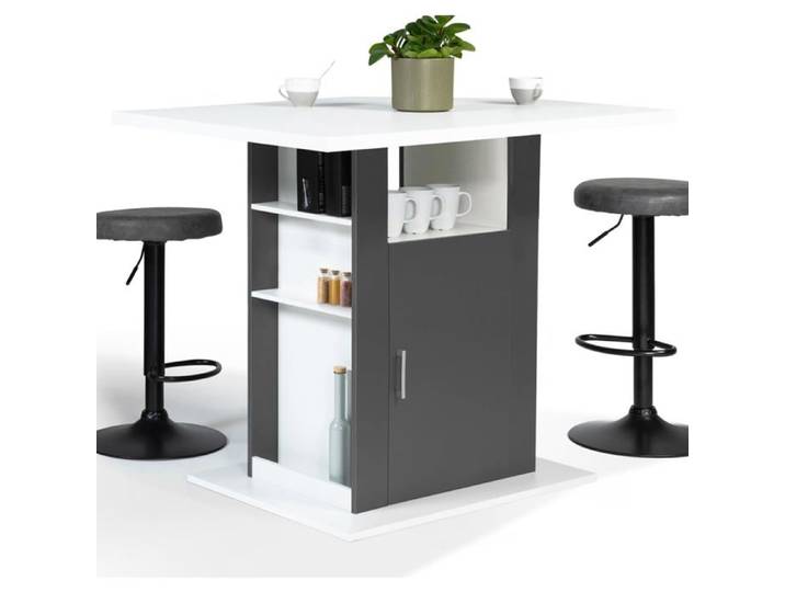 IDMarket Îlot Central UGO 110x80x90 cm Bois Blanc et Gris avec rangements pour cuisine