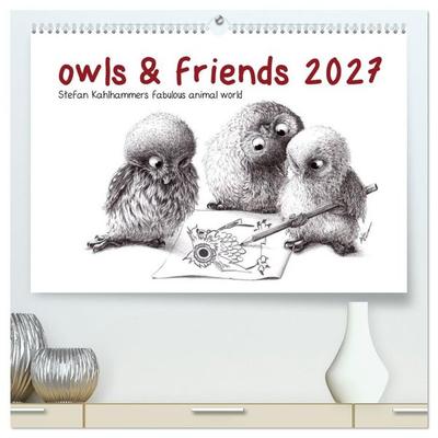 owls & friends 2027 (High Quality Premium Wall Calendar 2027 DIN A2 landscape),CALVENDO 12 Month Wall Calendar