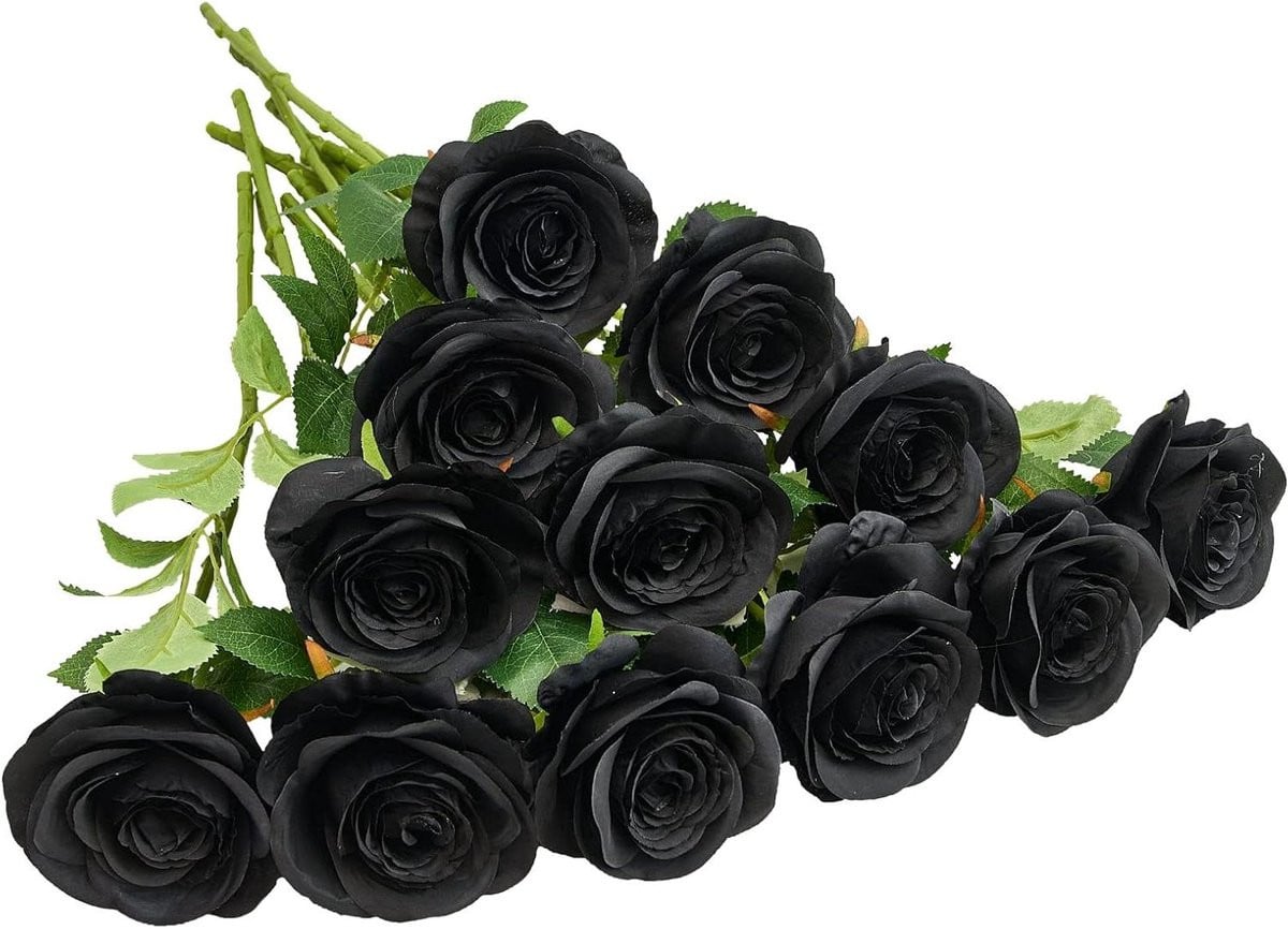 12 stuks Kunstbloemen Rozen - Zwarte Zijden Bloemen voor Decoratie